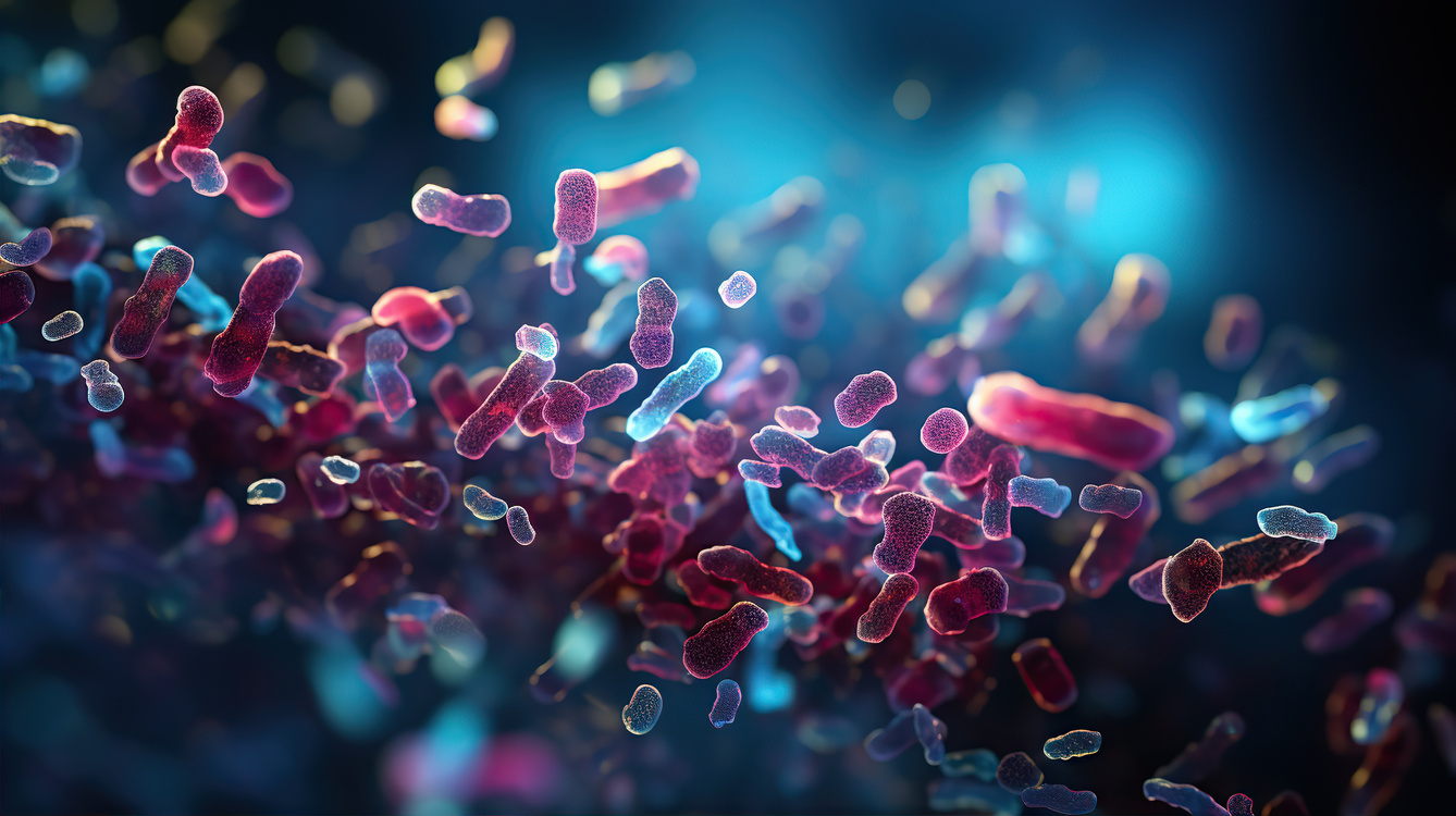 Realistic photo. A close-up image showcasing a single bacterium. Created with Generative AI