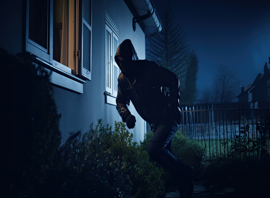 Burglar Breaking Into a House at night