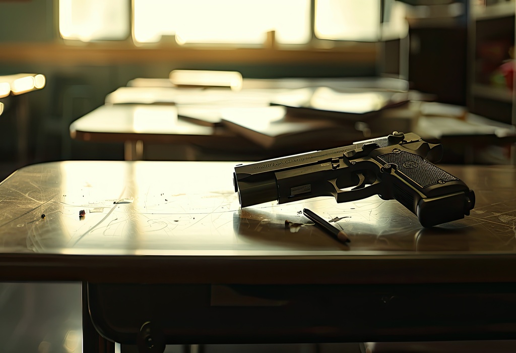 shooting gun at school illustration lockdown fear, prevention control, danger law shooting gun at school