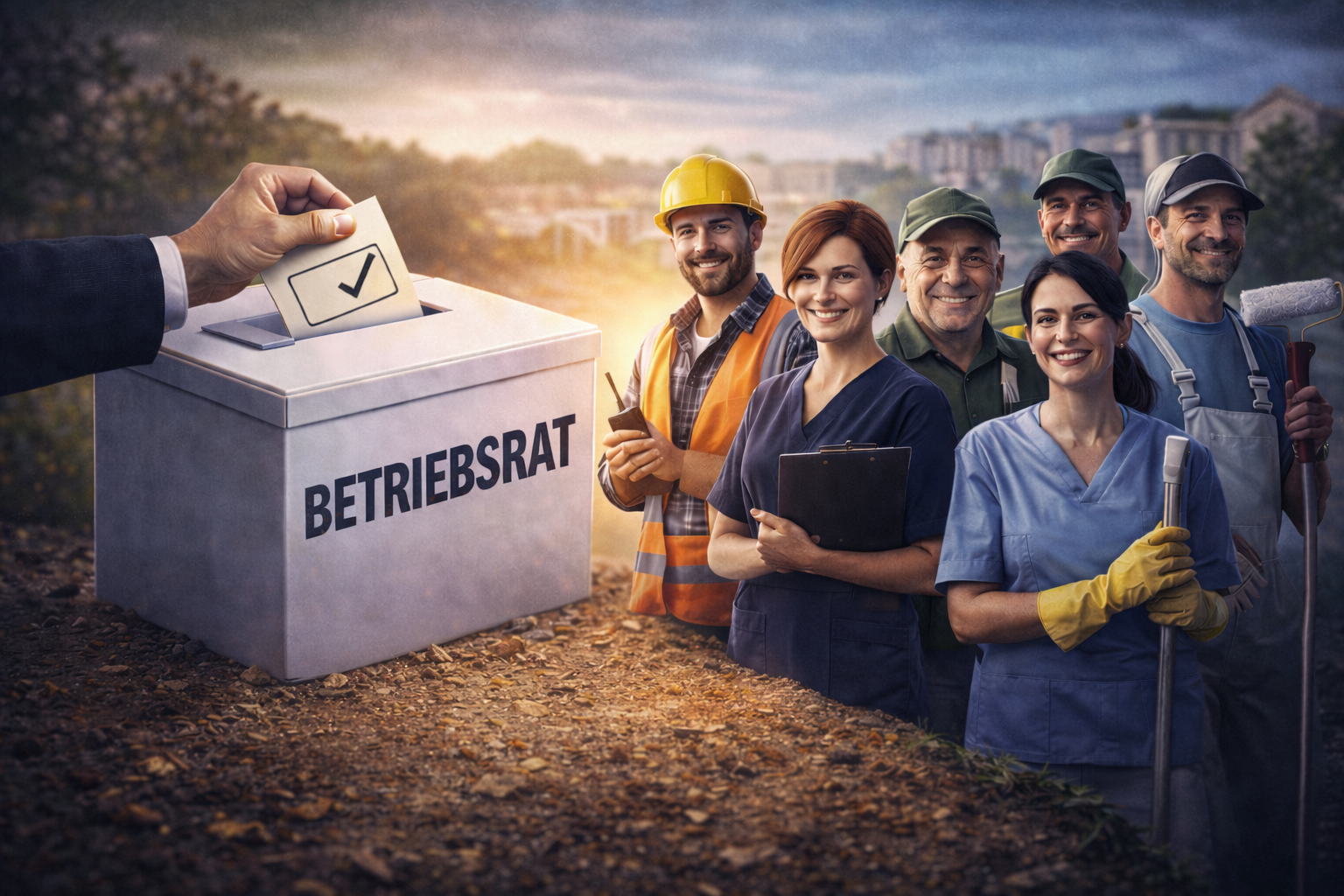„Wie die Superzahl im Lotto“: Warum mehr Beschäftigte im Rheinisch-Bergischen Kreis auf Betriebsräte setzen sollten Betriebsratswahl im Sonnenuntergang