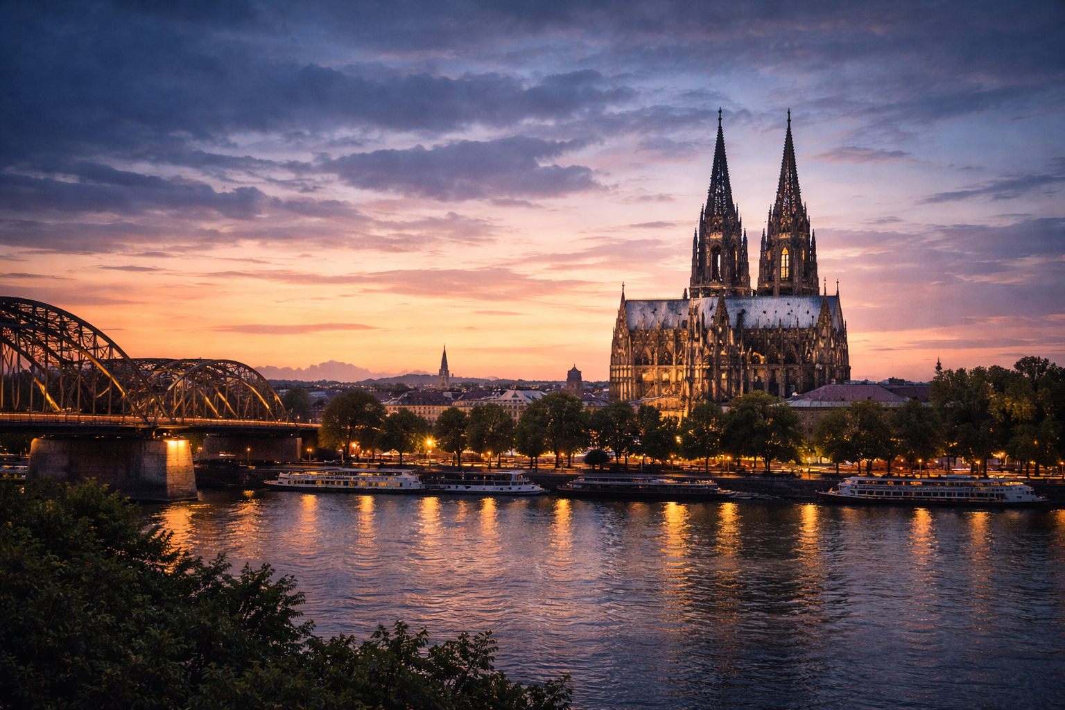 Tiefgarage am Dom in Köln: Weitere Sanierungsschritte sollen beschlossen werden Kölner Dom bei Dämmerung am Rhein