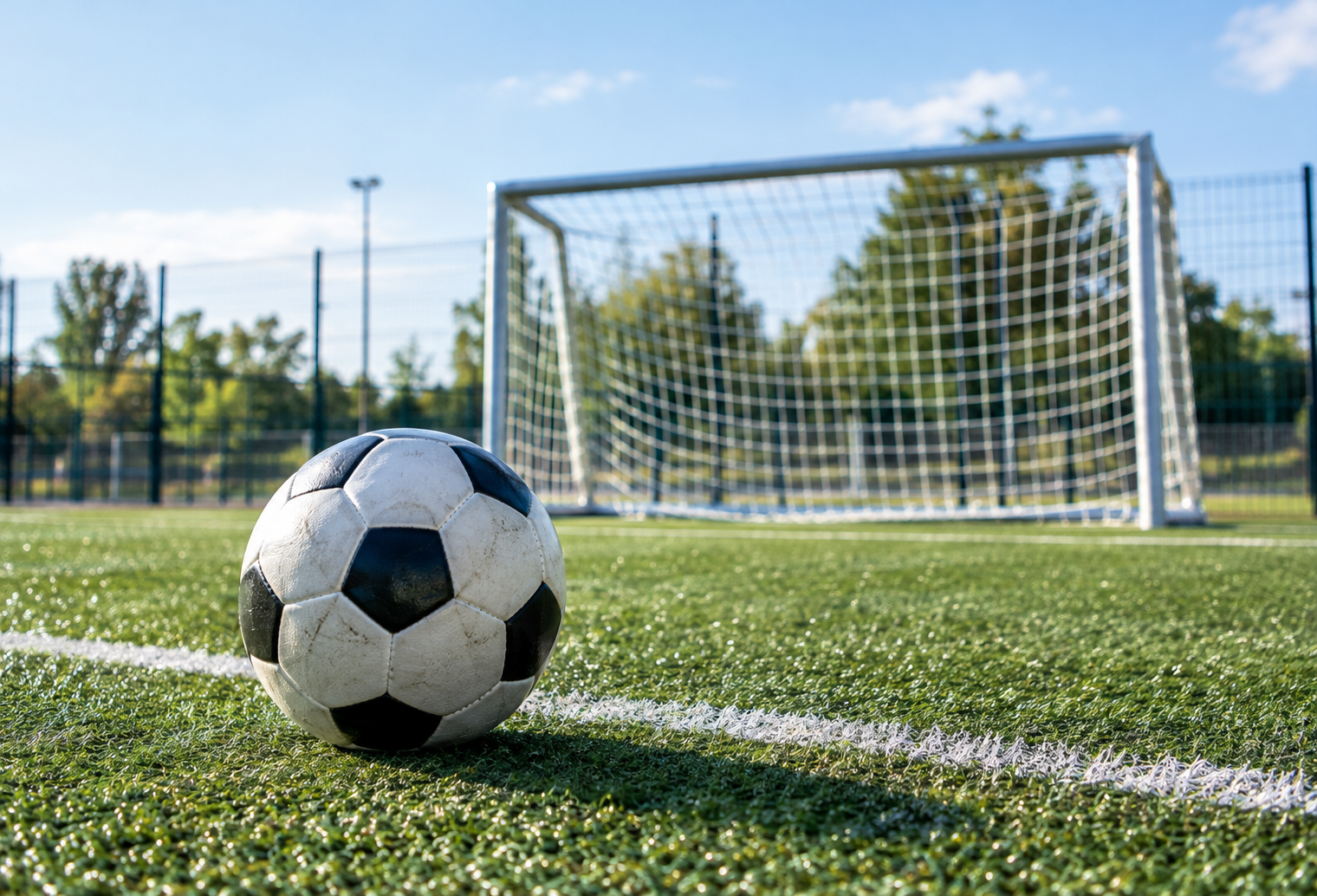 Fußball am Tor auf Kunstrasen